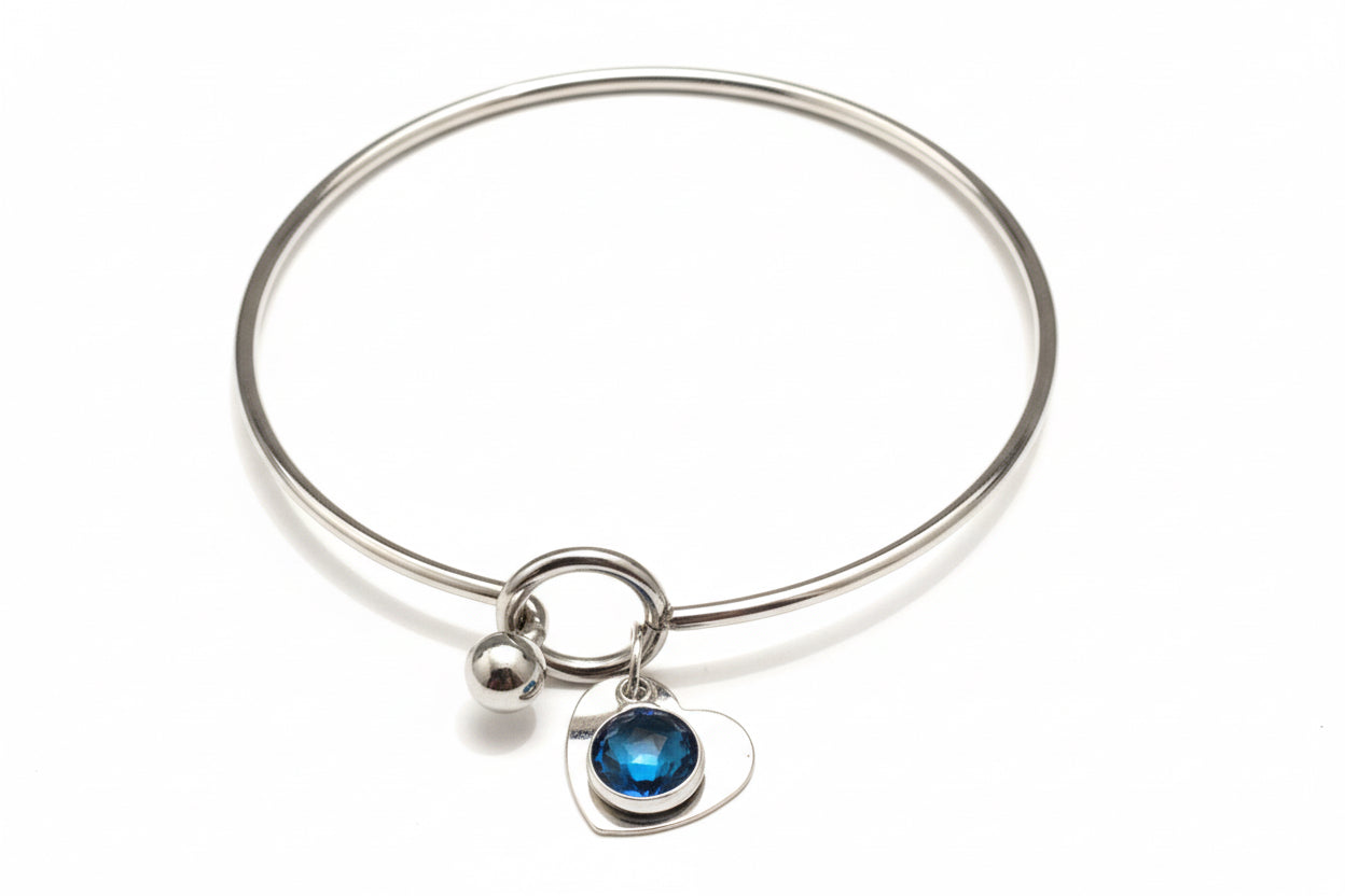 Stainless Steel Heart Charm Bangle - (Twelve Colours Available) - Rescinti