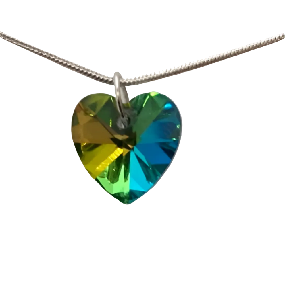 Silver Large Crystal Heart Snake Chain Necklace - (Seven Colours Available) - Rescinti