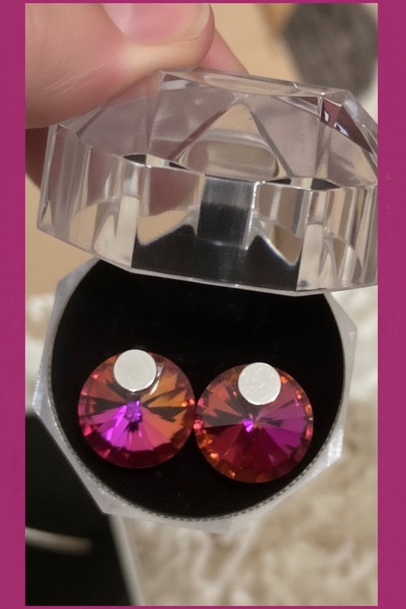 Large Round Crystal Stud Earrings - (Six Colours Available) - Rescinti