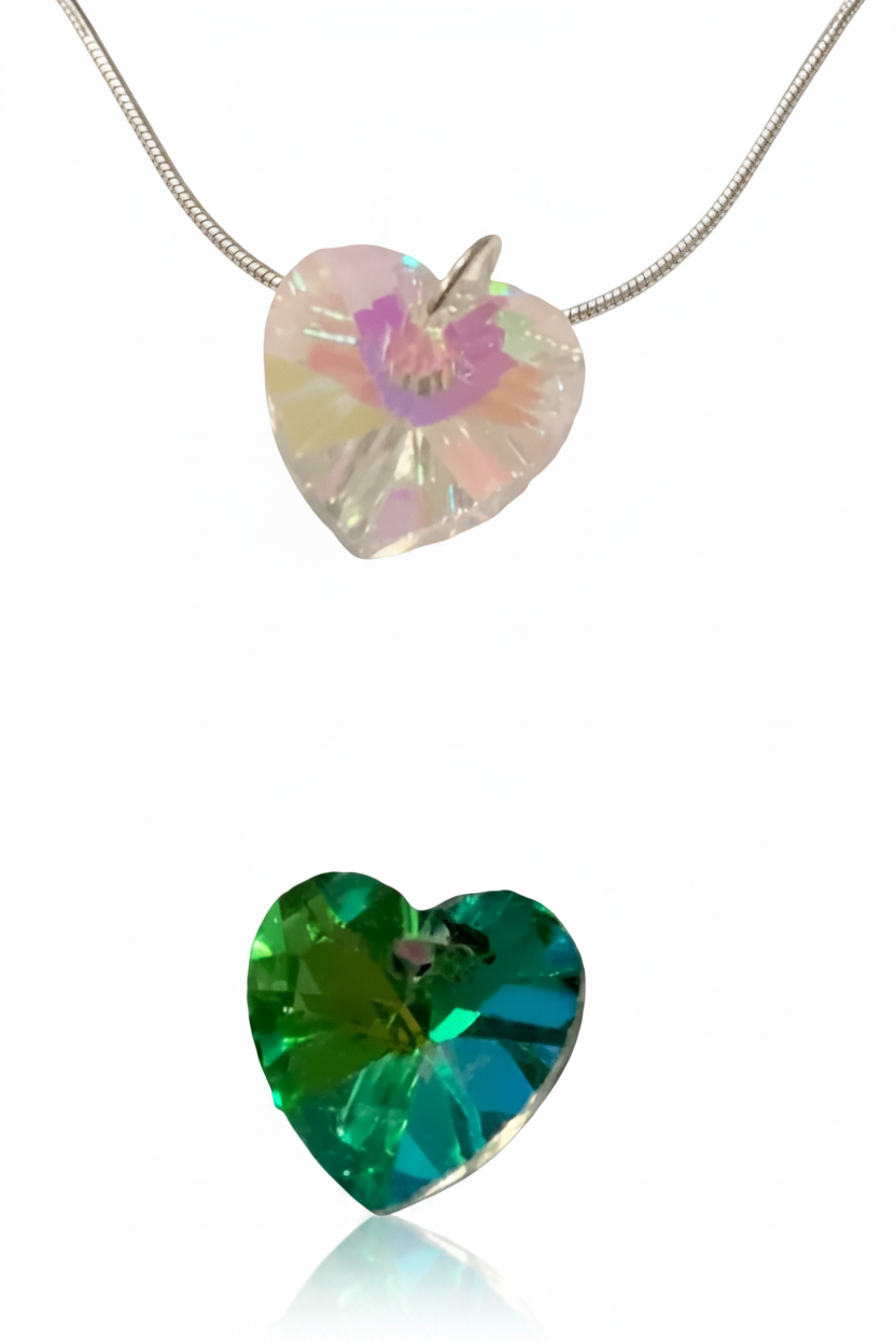Large Crystal Heart Rhinestone Silver Snake Chain Necklace - (Three Colours Available) - Rescinti