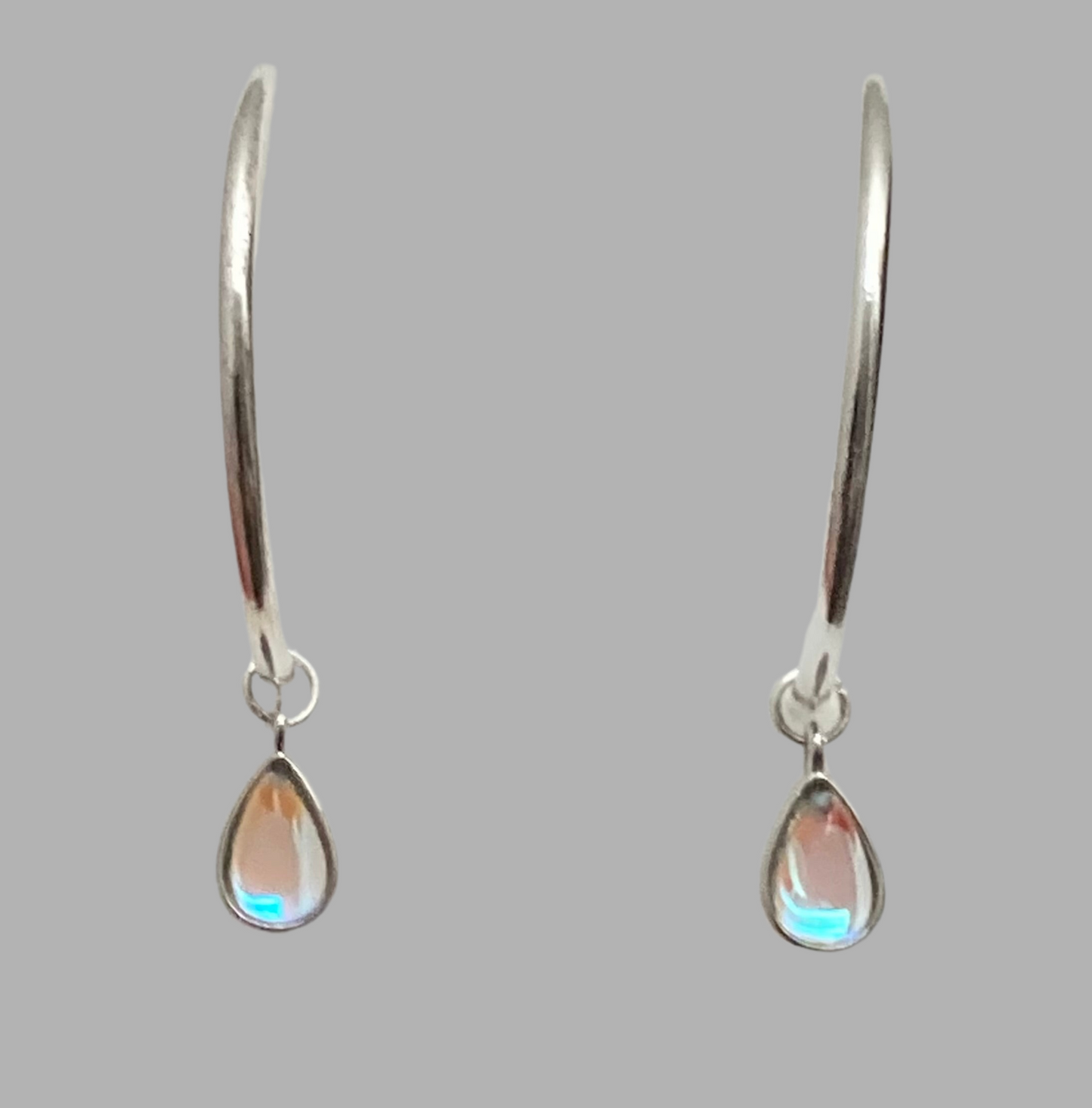 Silver Moonstone Teardrop Hoop Earrings - Rescinti