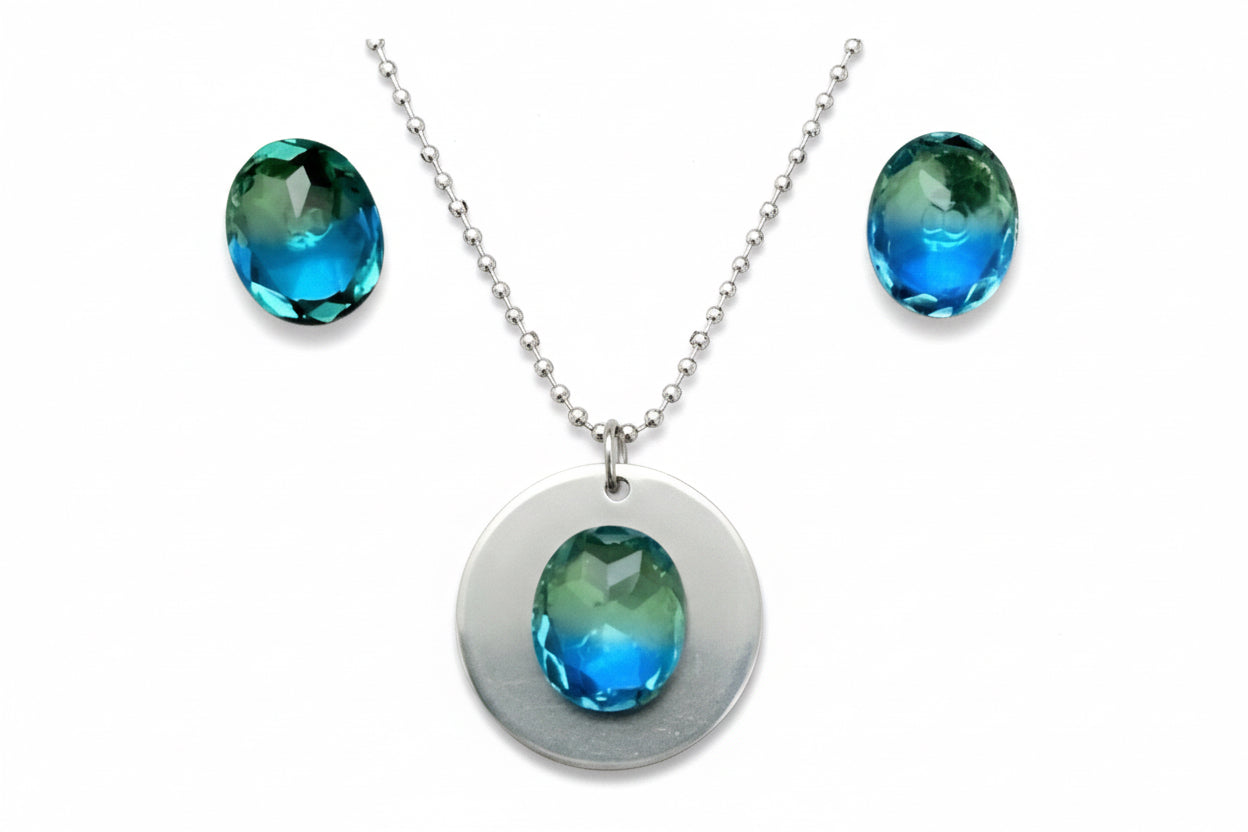Bi-colour Tourmaline Stainless Steel Jewellery Set - (Seven Colours Available) - Rescinti