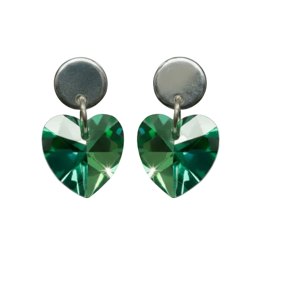 Stainless Steel Small Heart Crystal Dangle Earrings - (Six Colours Available)