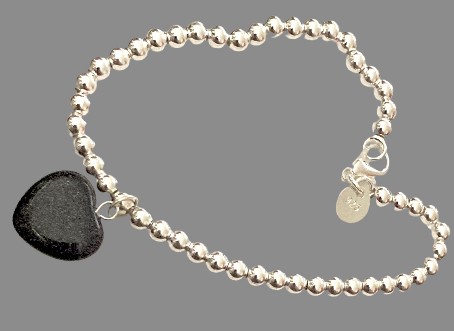 Silver Crystal Heart Gemstone Ball Bead Bracelet - (Seven Colours Available)