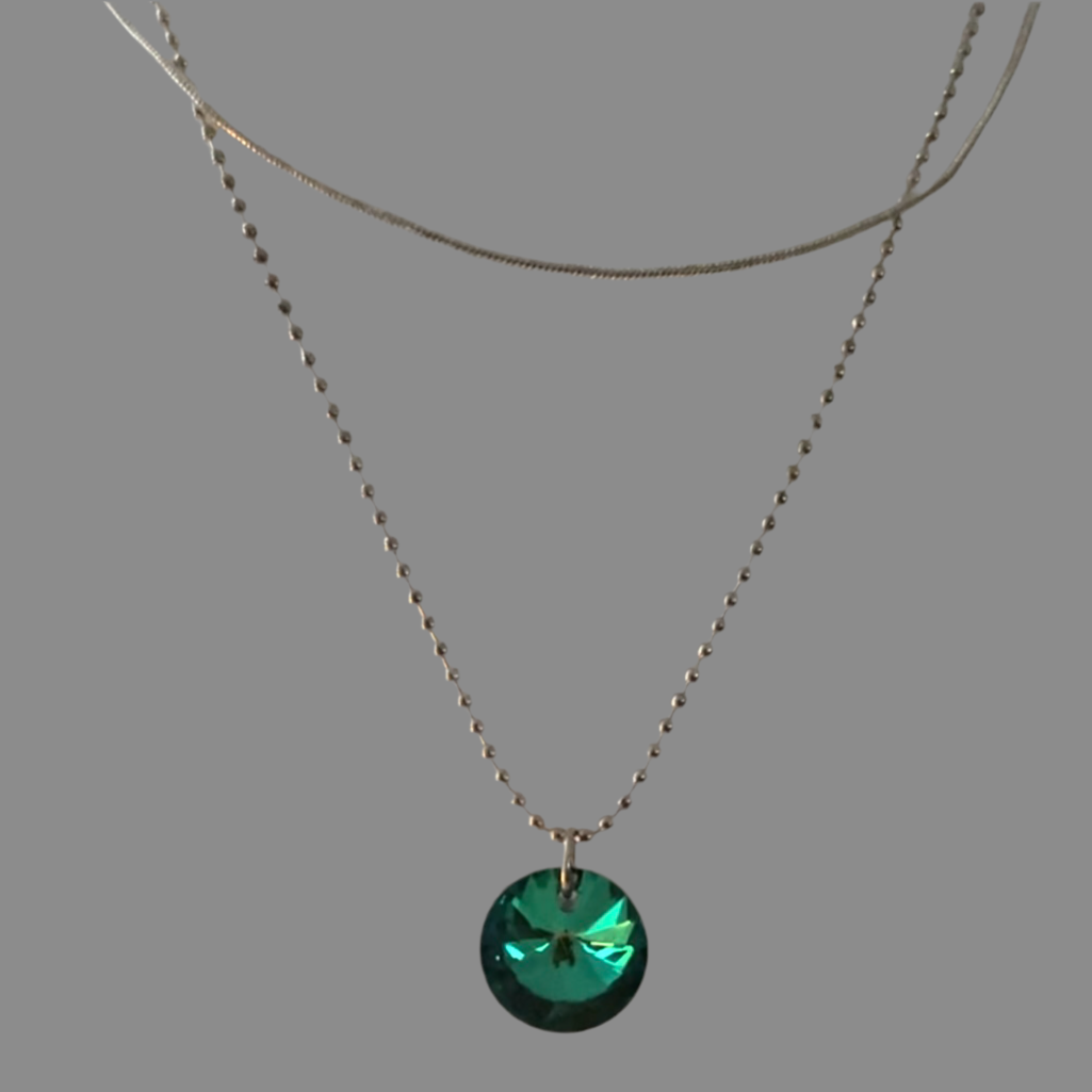 Silver Round Crystal Layered Necklace - (Six Colours Available)