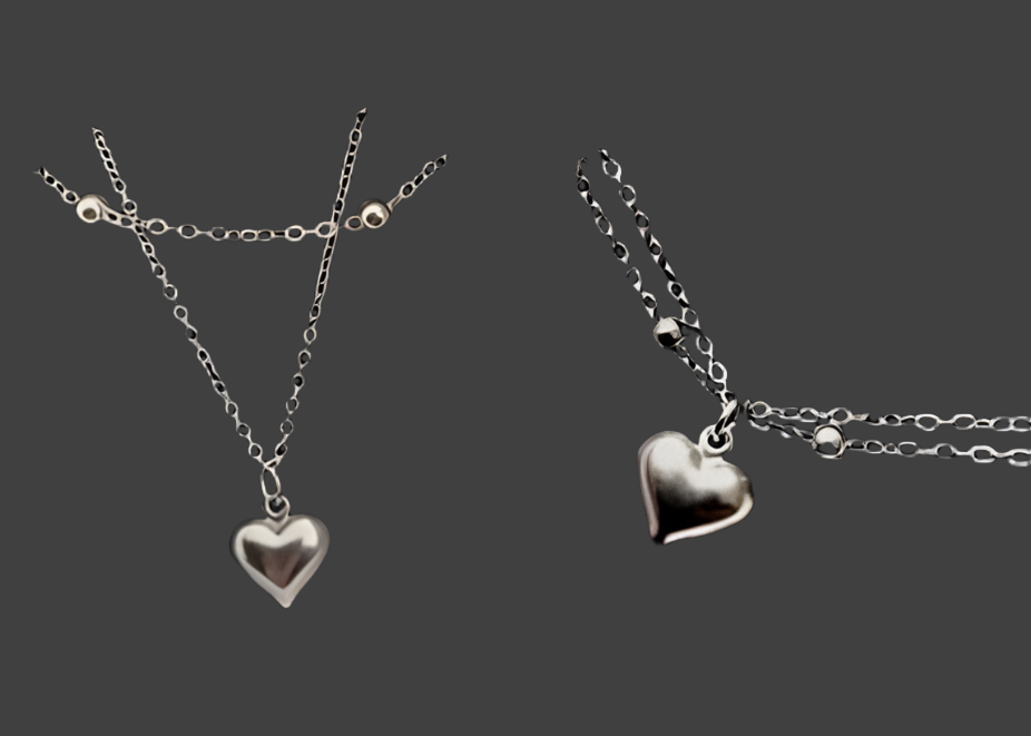 Stainless Steel Layered Mini Heart Necklace - Rescinti