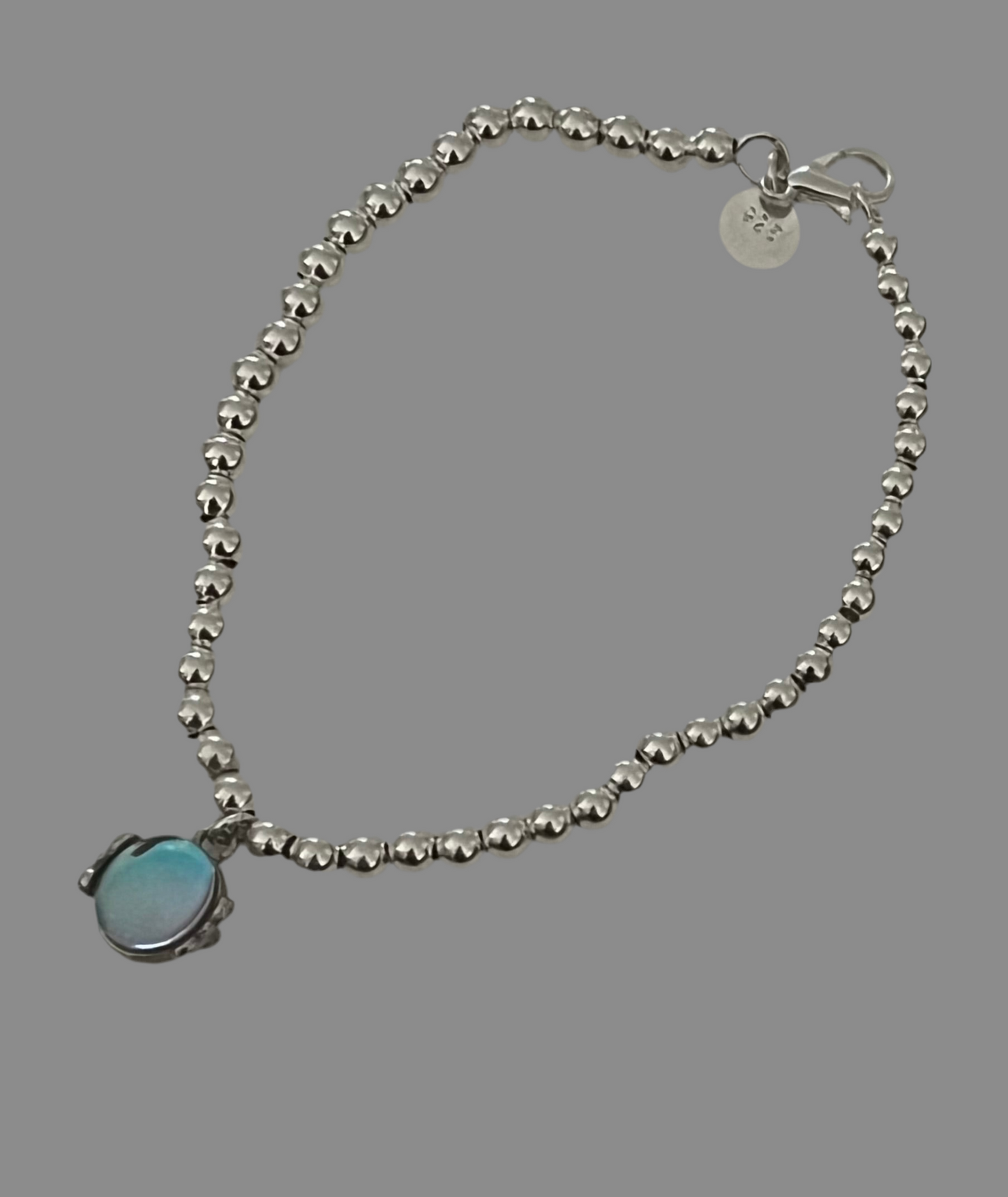Silver Oval Moonstone Charm Ball Bead Bracelet