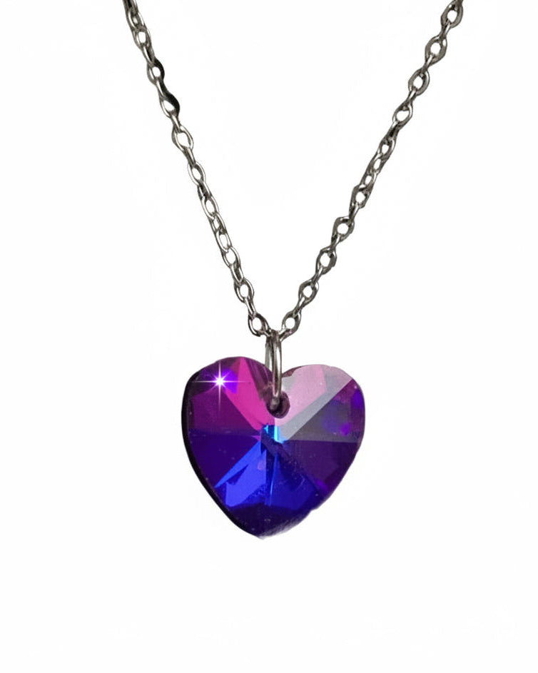 Mystic Moon Crystal Heart Stainless Steel Necklace - (Seven Colours Available) - Rescinti