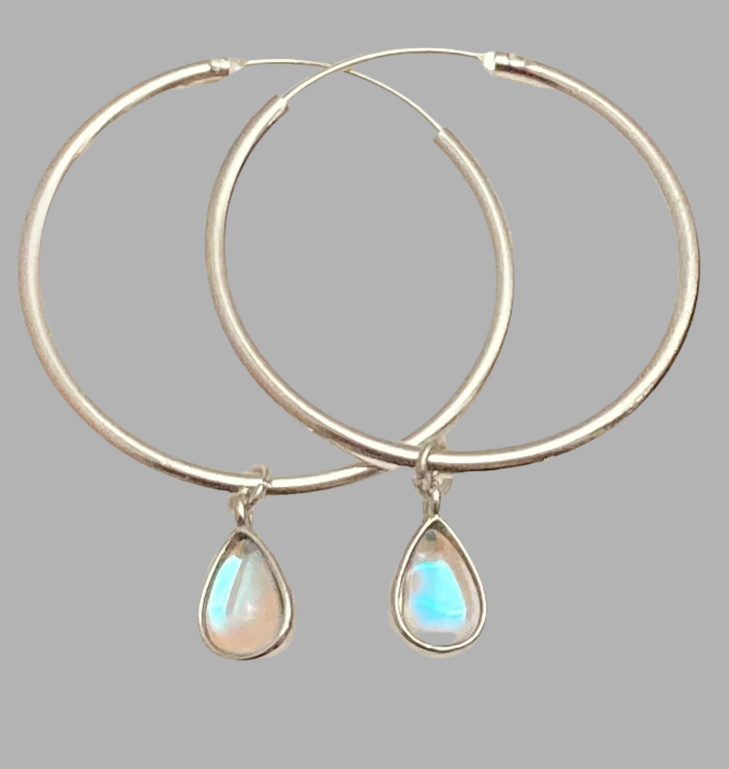 Silver Moonstone Teardrop Hoop Earrings - Rescinti
