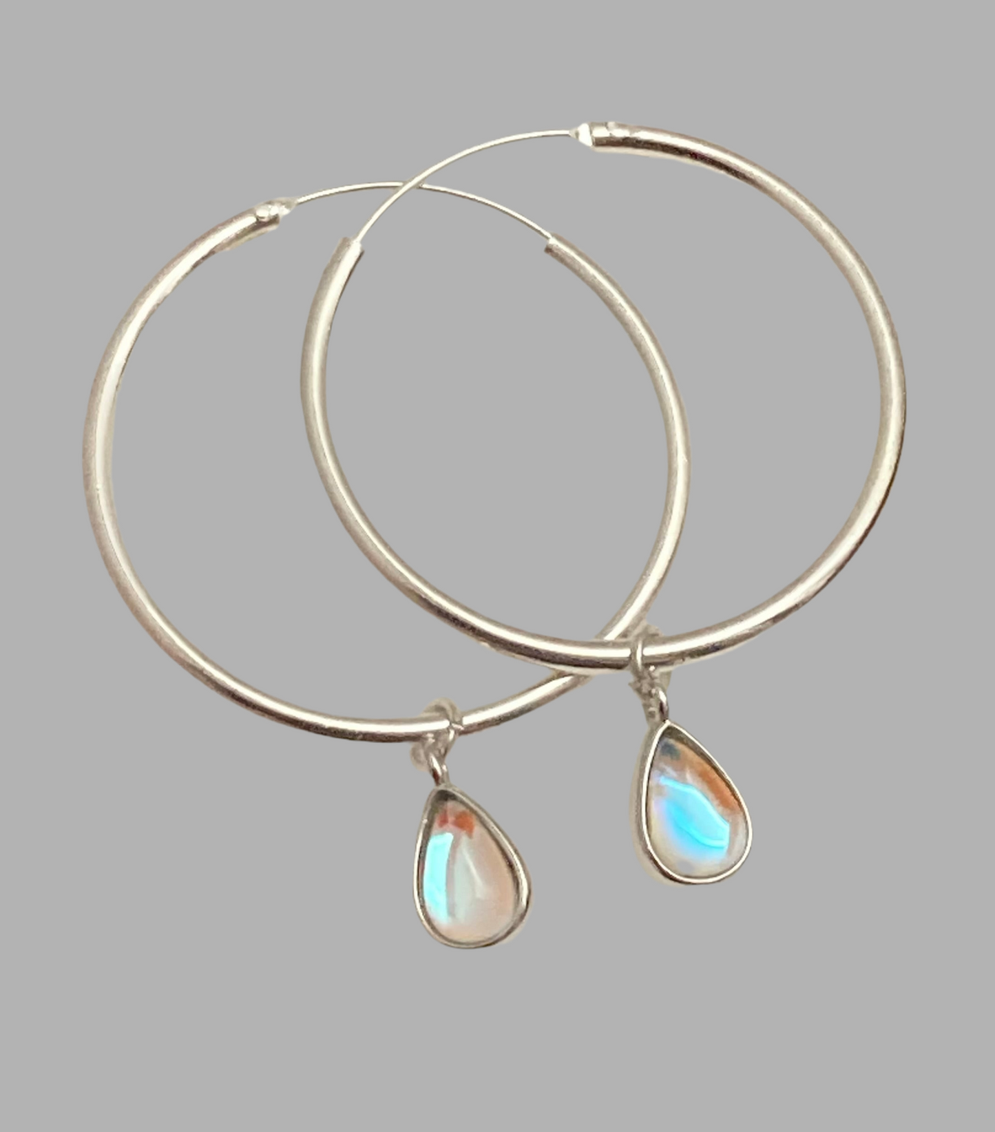 Silver Moonstone Teardrop Hoop Earrings - Rescinti