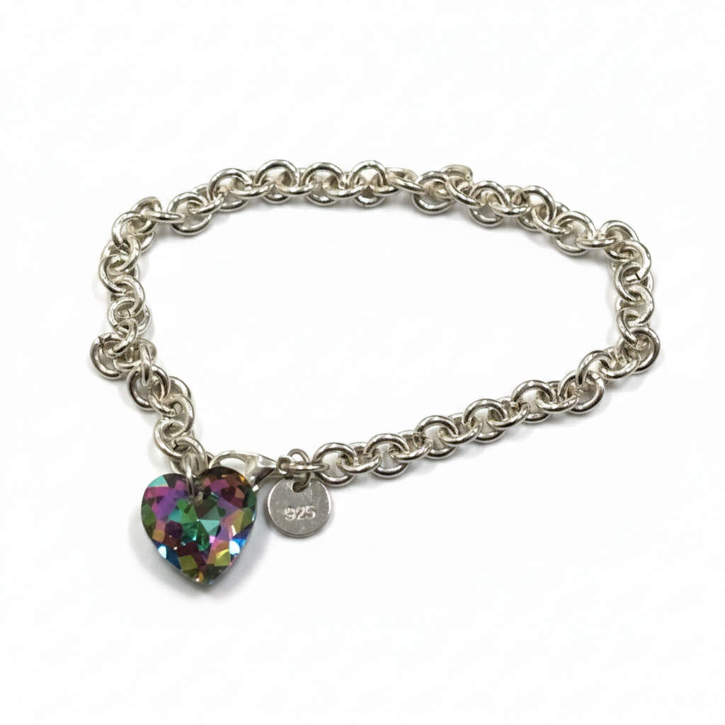 925 Sterling Silver Crystal Heart Bracelet - Rescinti
