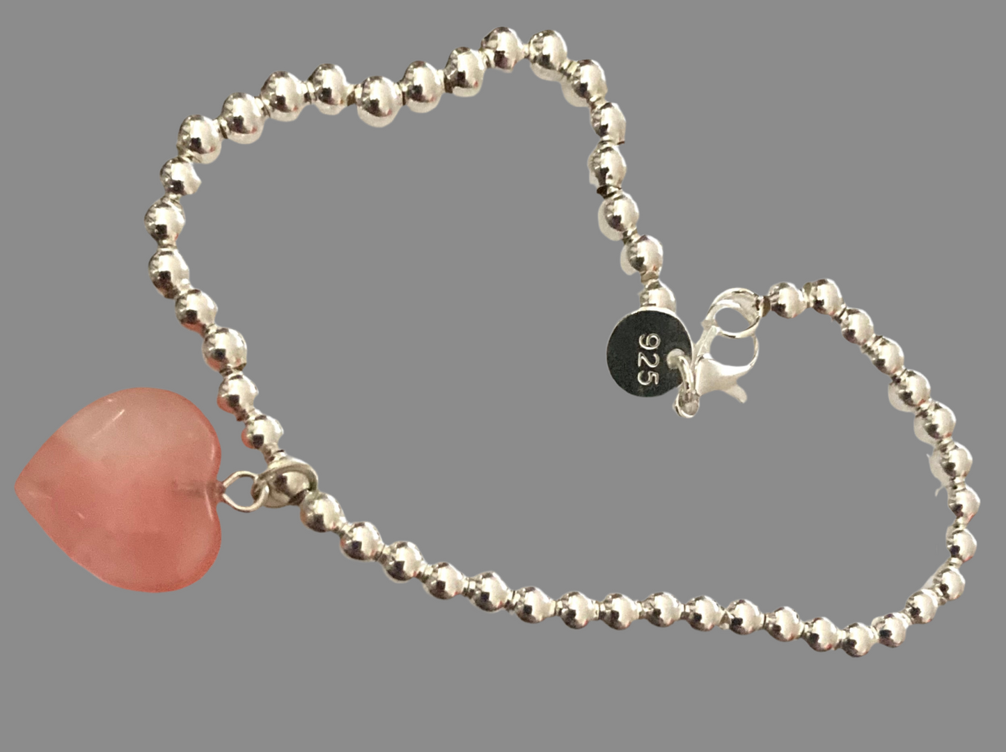 Silver Crystal Heart Gemstone Ball Bead Bracelet - (Seven Colours Available)