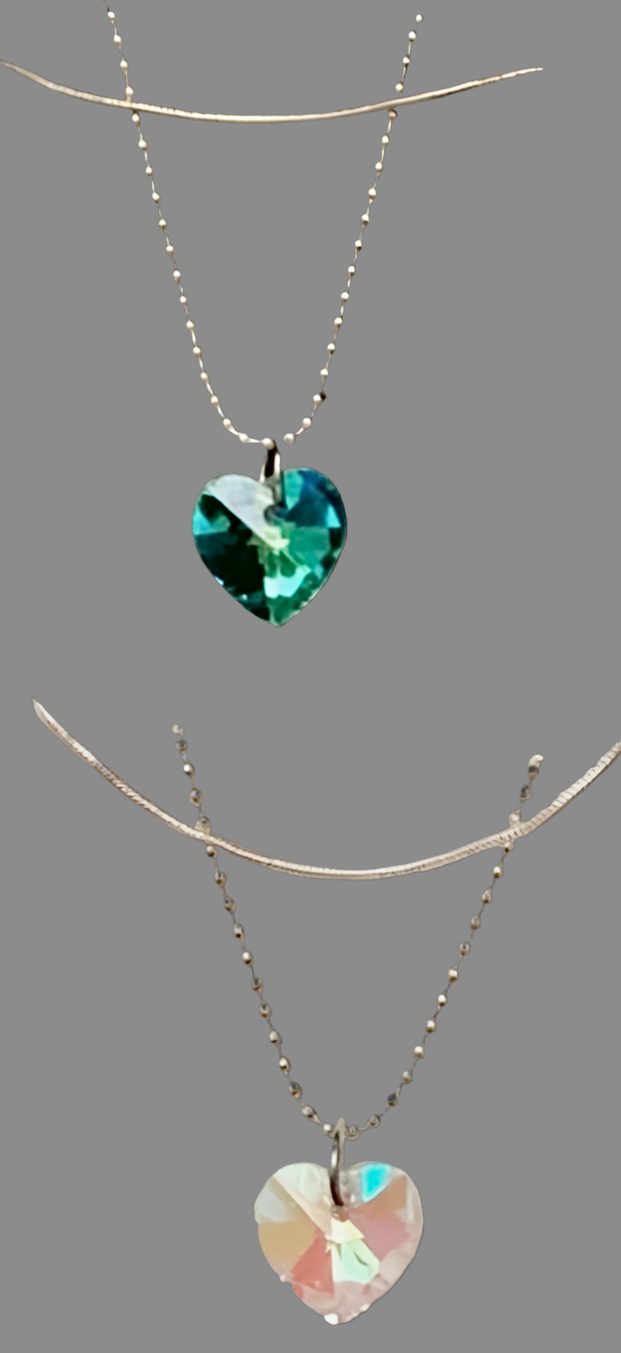 Crystal Heart Layered Silver Necklace - (Three Colours Available)