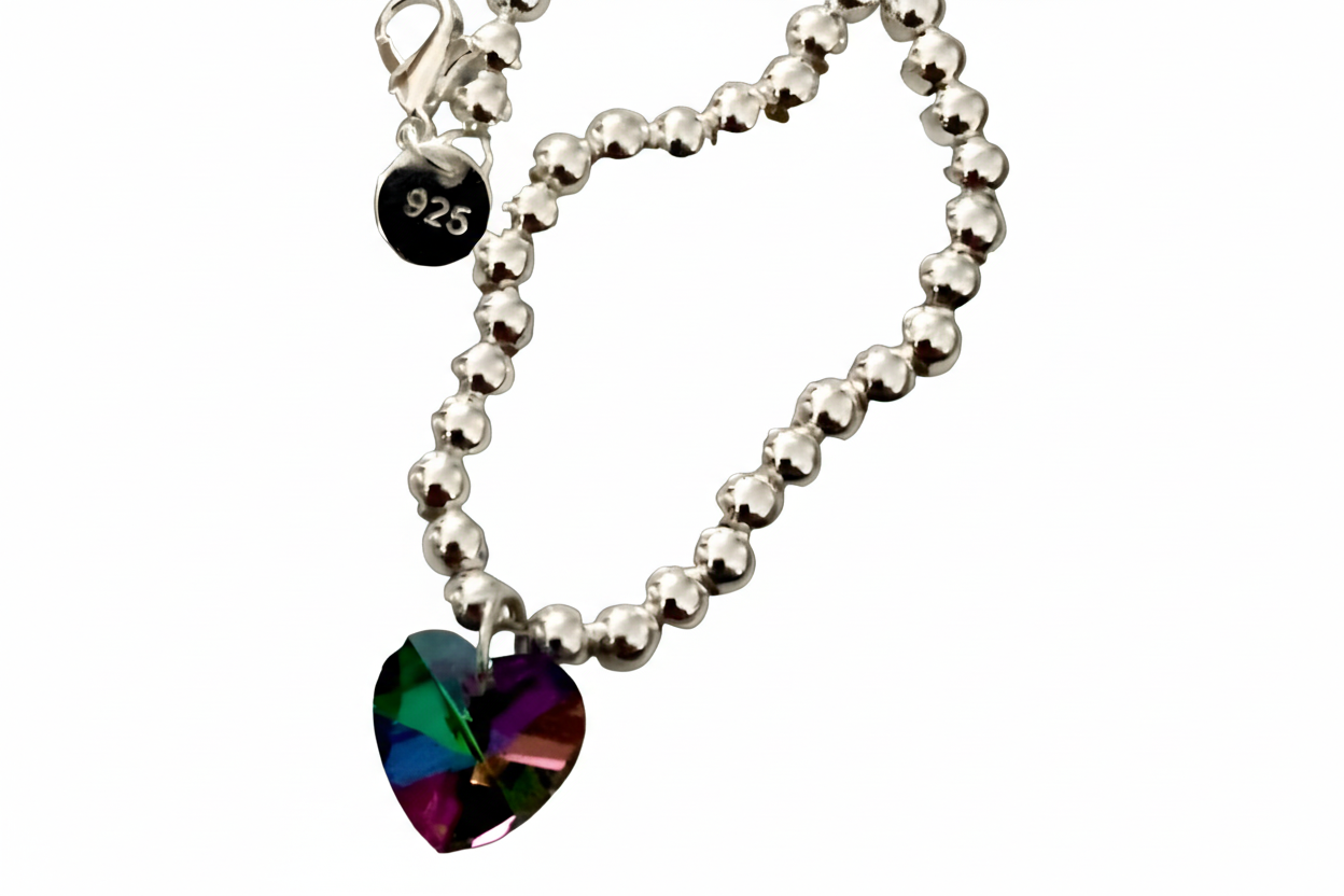 Small Crystal Heart Ball Bead Bracelet - (Six Colours Available) - Rescinti