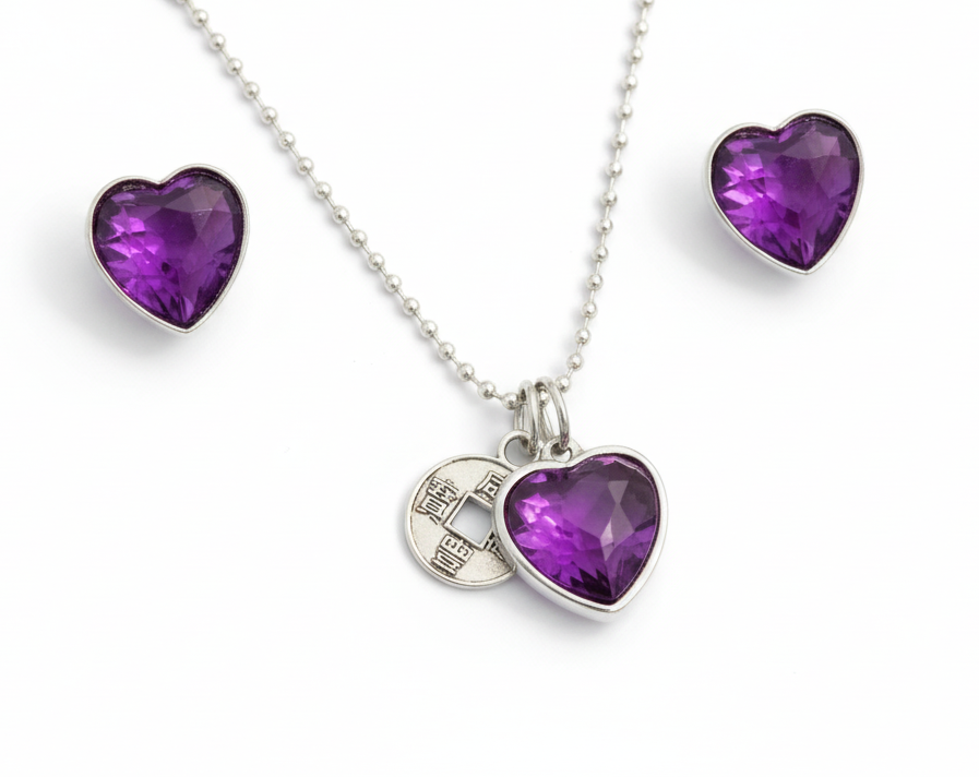 Classic Heart Silver Jewellery Set - (Fifteen Colours Available) - Rescinti
