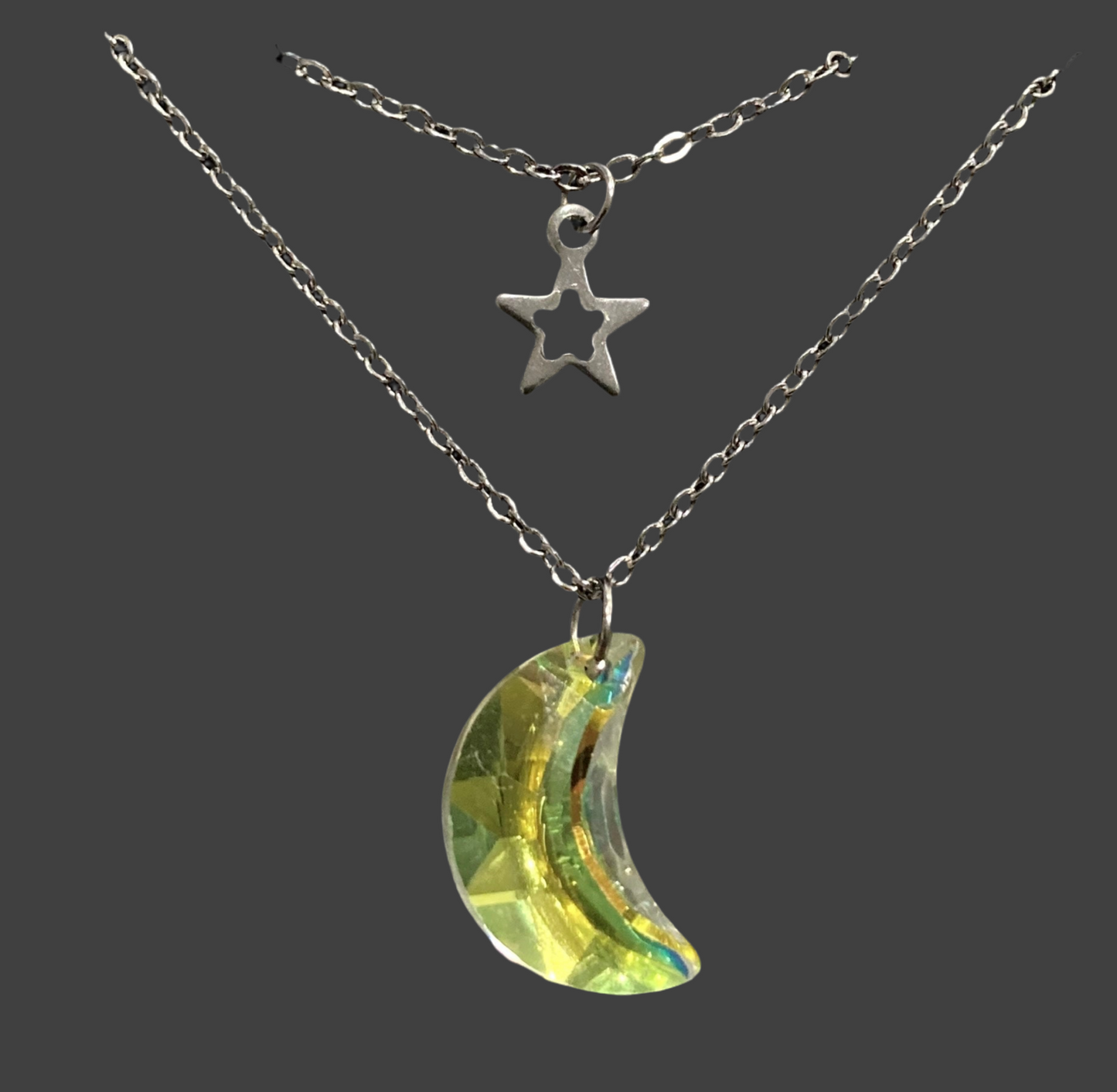 Layered Mini Star & Crystal Moon Stainless Steel Necklace - (Four Colours Available) - Rescinti