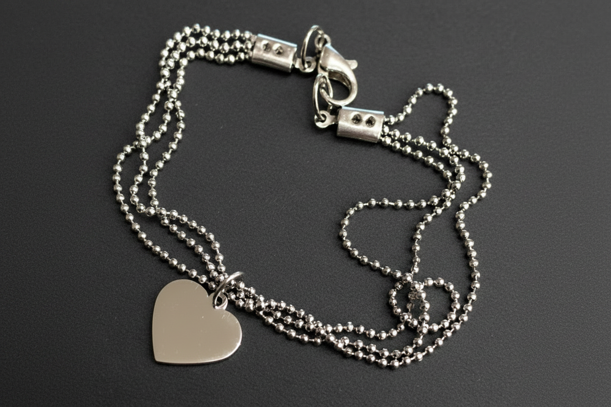 Stainless Steel Layered Three Tier Ball Bead Heart Bracelet - Rescinti