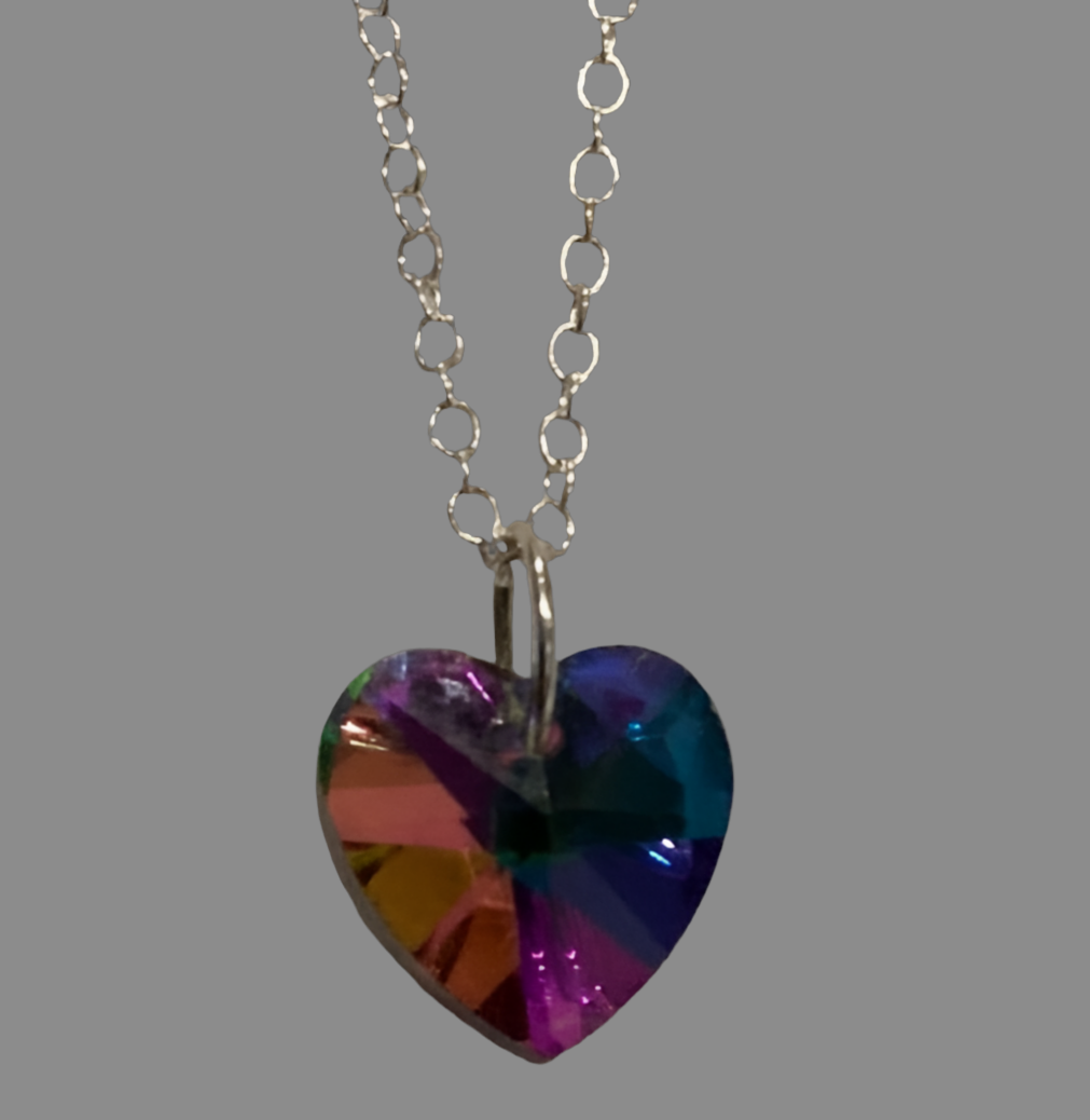 Small Silver Heart Crystal Necklace - (Six Colours Available) - Rescinti