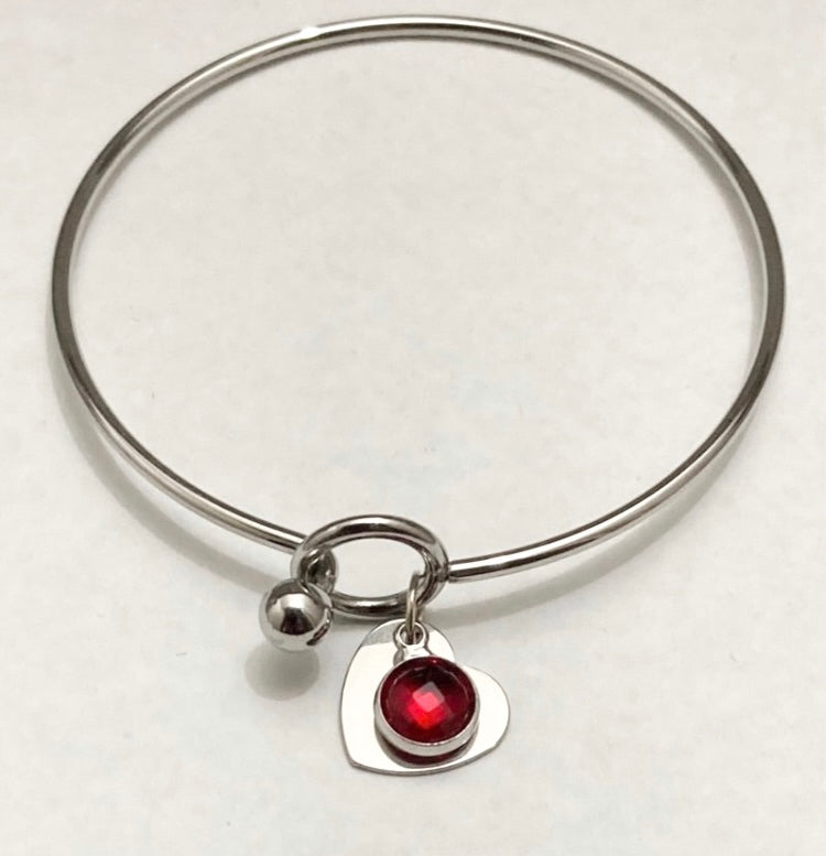 Stainless Steel Heart Charm Bangle - (Twelve Colours Available) - Rescinti