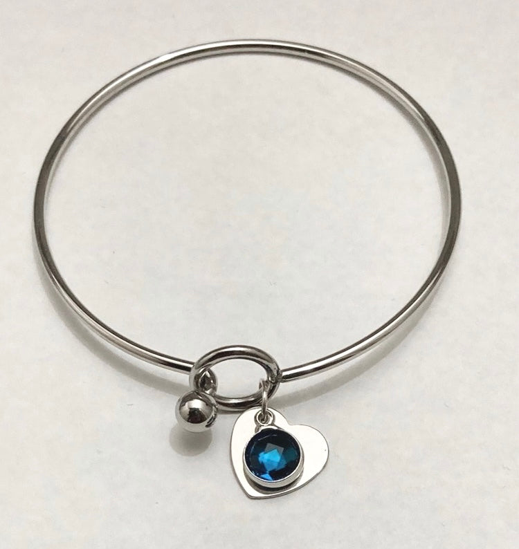 Stainless Steel Heart Charm Bangle - (Twelve Colours Available) - Rescinti