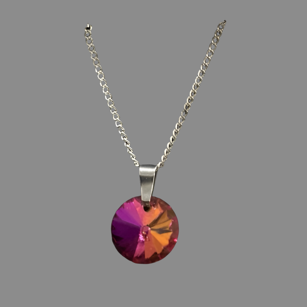 Silver Round Crystal Necklace - (Six Colours Available) - Rescinti