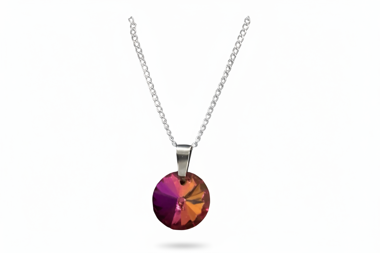 Silver Plated Round Crystal Rhinestone Necklace – 6 Colours | Rescinti - Rescinti