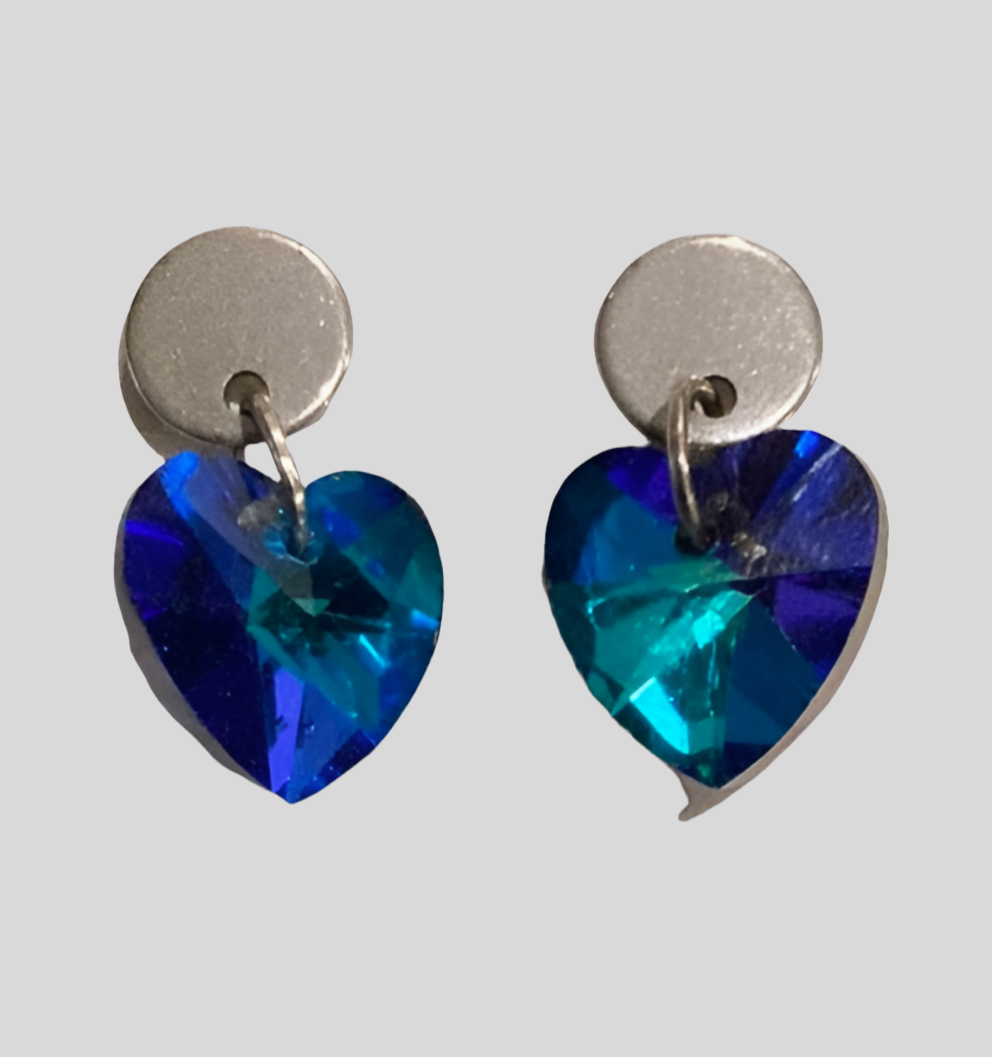 Stainless Steel Small Heart Crystal Dangle Earrings - (Six Colours Available) - Rescinti