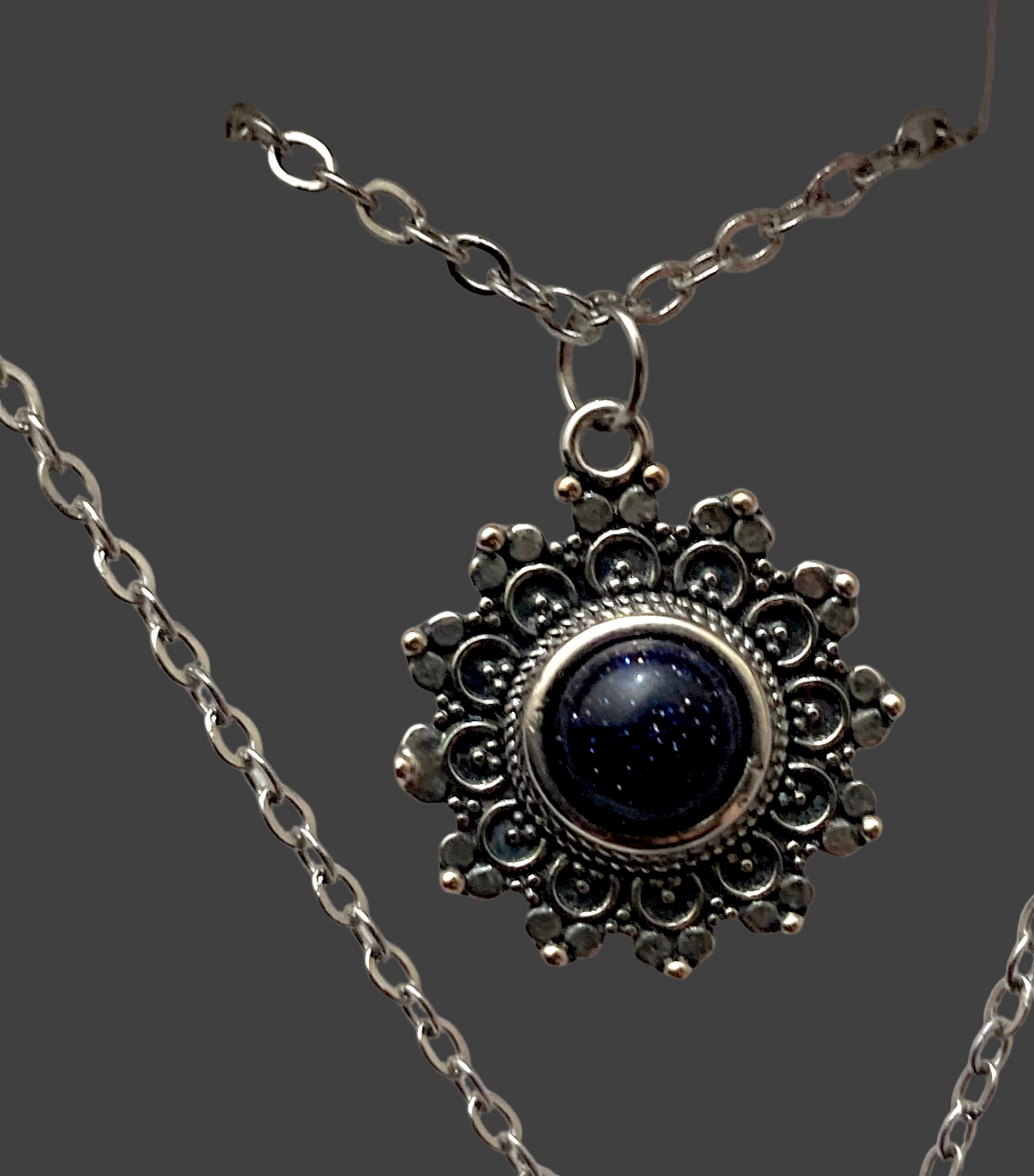 Blue Sandstone Sun Heart Layered Silver Necklace - Rescinti