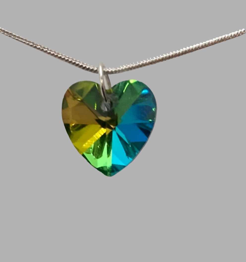 Silver Large Crystal Heart Snake Chain Necklace - (Seven Colours Available) - Rescinti