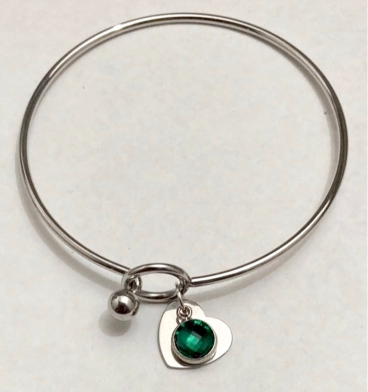 Stainless Steel Heart Charm Bangle - (Twelve Colours Available) - Rescinti