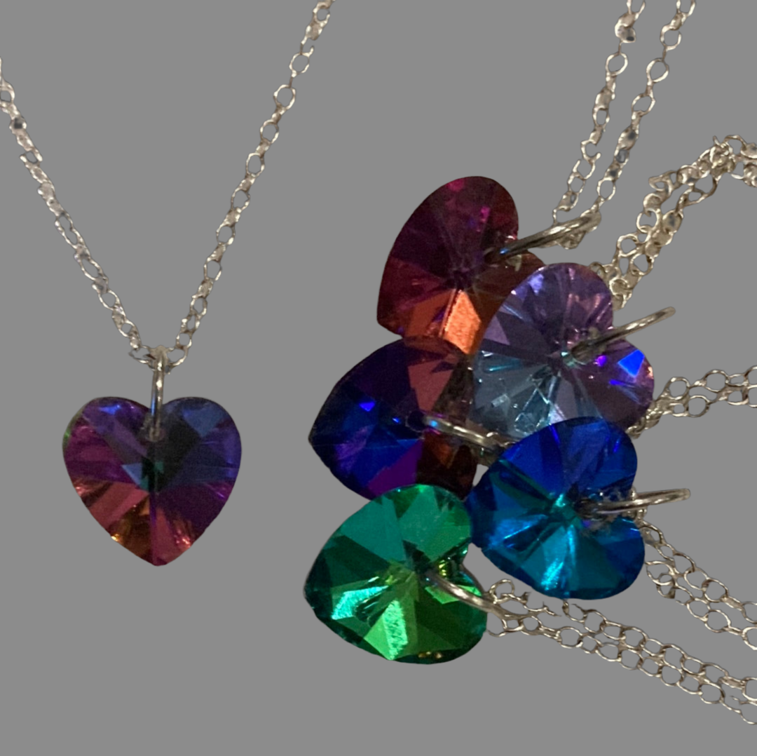 Small Silver Heart Crystal Necklace - (Six Colours Available) - Rescinti