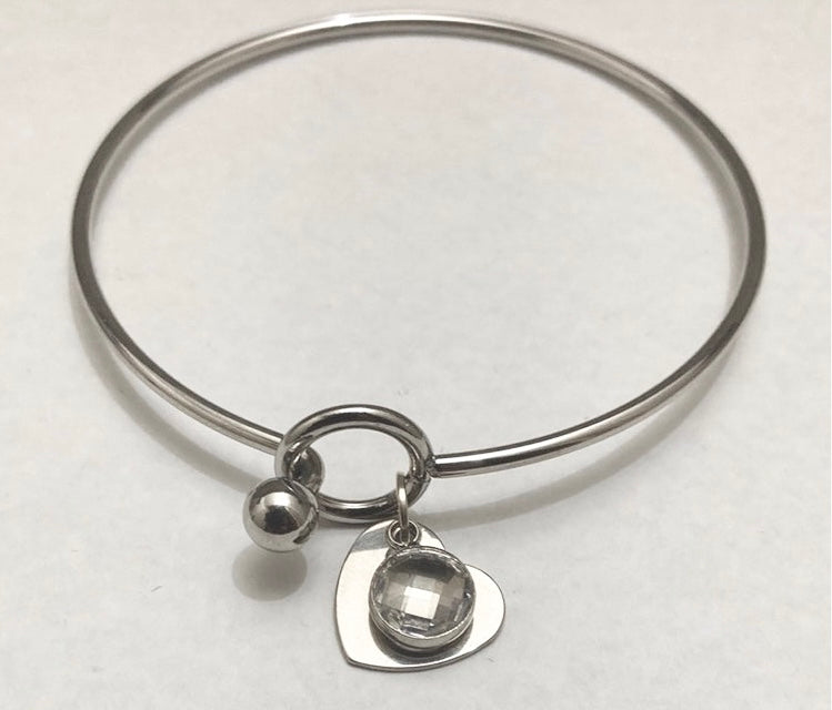 Stainless Steel Heart Charm Bangle - (Twelve Colours Available) - Rescinti