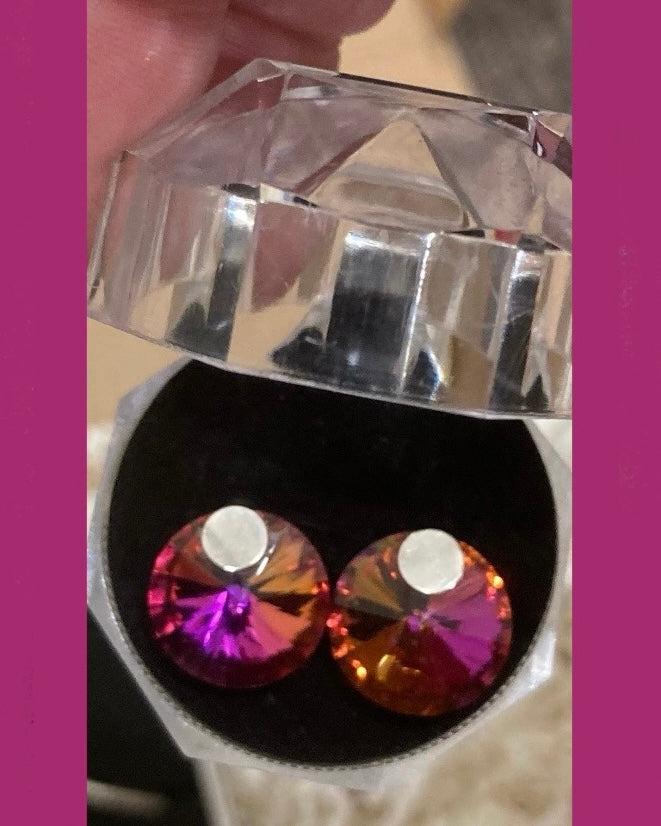 Large Round Crystal Stud Earrings - (Six Colours Available)