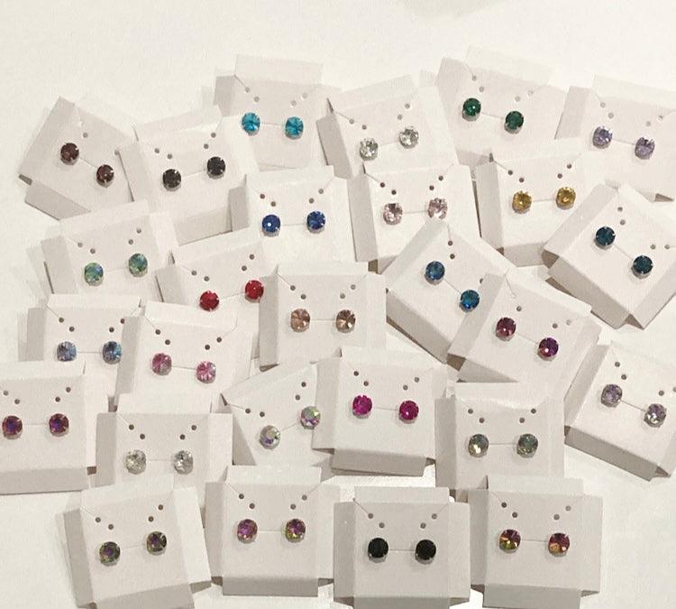 Staple Sterling Silver Round Crystal Stud Earrings - (Twenty Seven Colours Available) - Rescinti