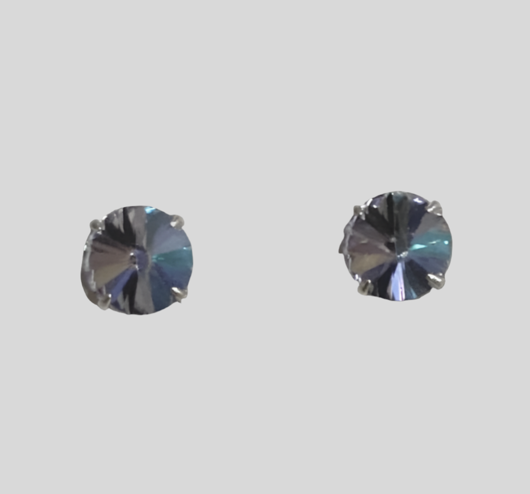 Staple Sterling Silver Round Crystal Stud Earrings - (Twenty Seven Colours Available) - Rescinti