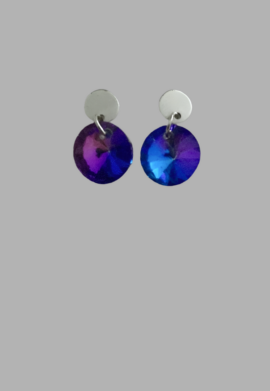 Stainless Steel Round Crystal Dangle Earrings - (Six Colours Available) - Rescinti