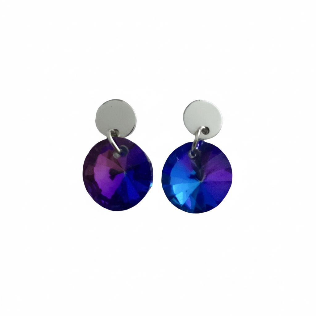 Stainless Steel Round Crystal Dangle Earrings - (Six Colours Available) - Rescinti