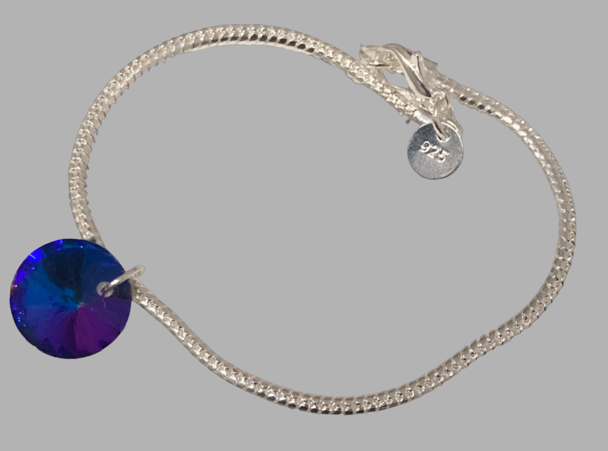 Silver Round Crystal Charm Bracelet - (Six Colours Available) - Rescinti