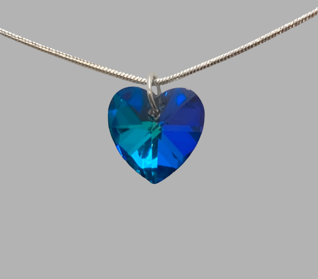 Silver Large Crystal Heart Snake Chain Necklace - (Seven Colours Available) - Rescinti