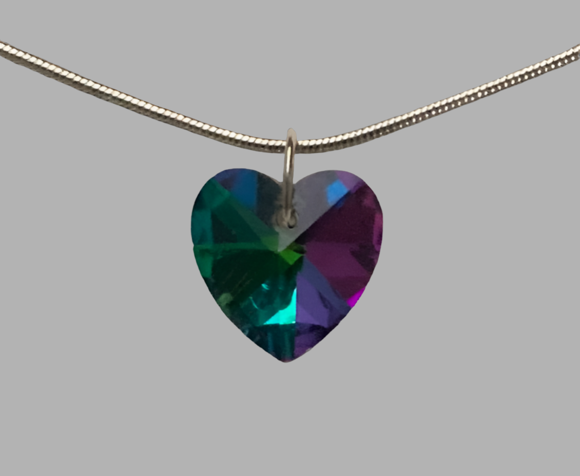 Silver Large Crystal Heart Snake Chain Necklace - (Seven Colours Available) - Rescinti