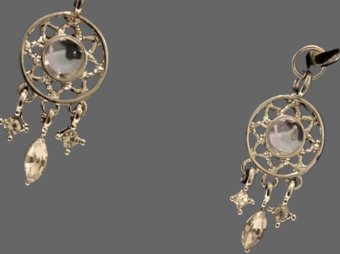 Silver Moonstone Dreamcatcher Hoop Earrings - Rescinti