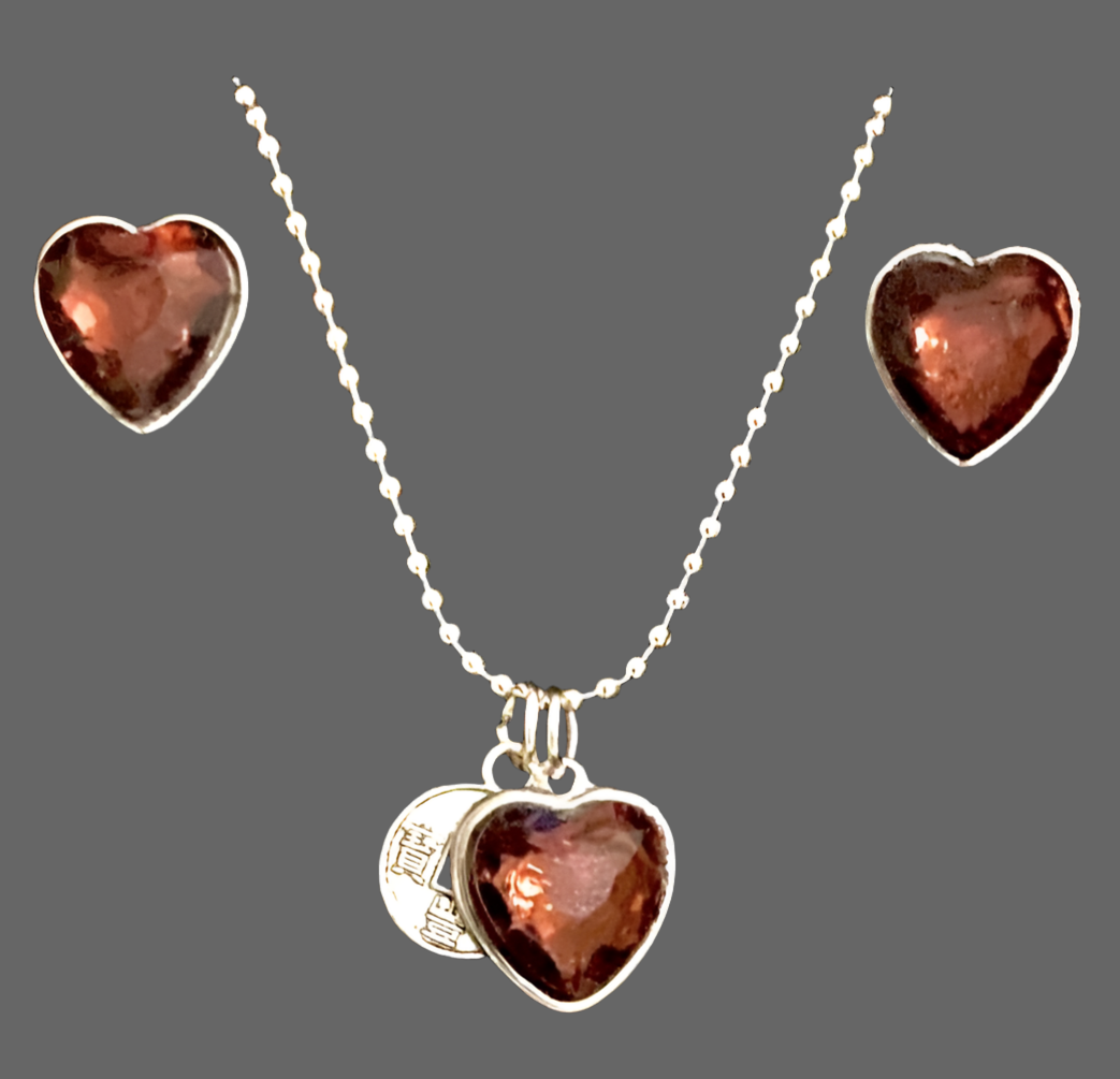 Classic Heart Silver Jewellery Set - (Fifteen Colours Available) - Rescinti