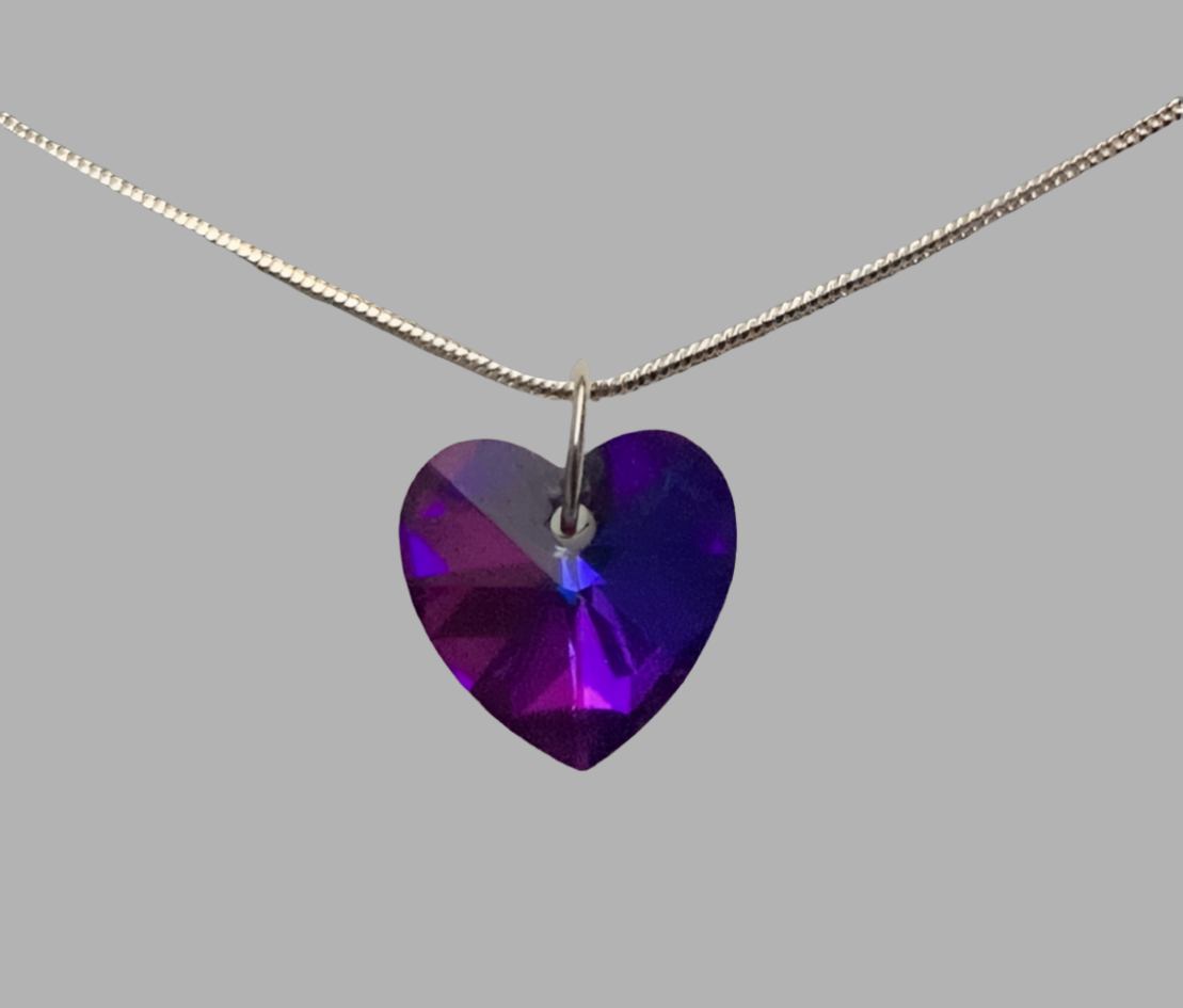 Silver Large Crystal Heart Snake Chain Necklace - (Seven Colours Available) - Rescinti