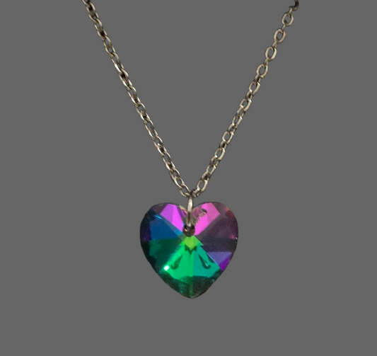 Mystic Moon Crystal Heart Stainless Steel Necklace - (Seven Colours Available) - Rescinti