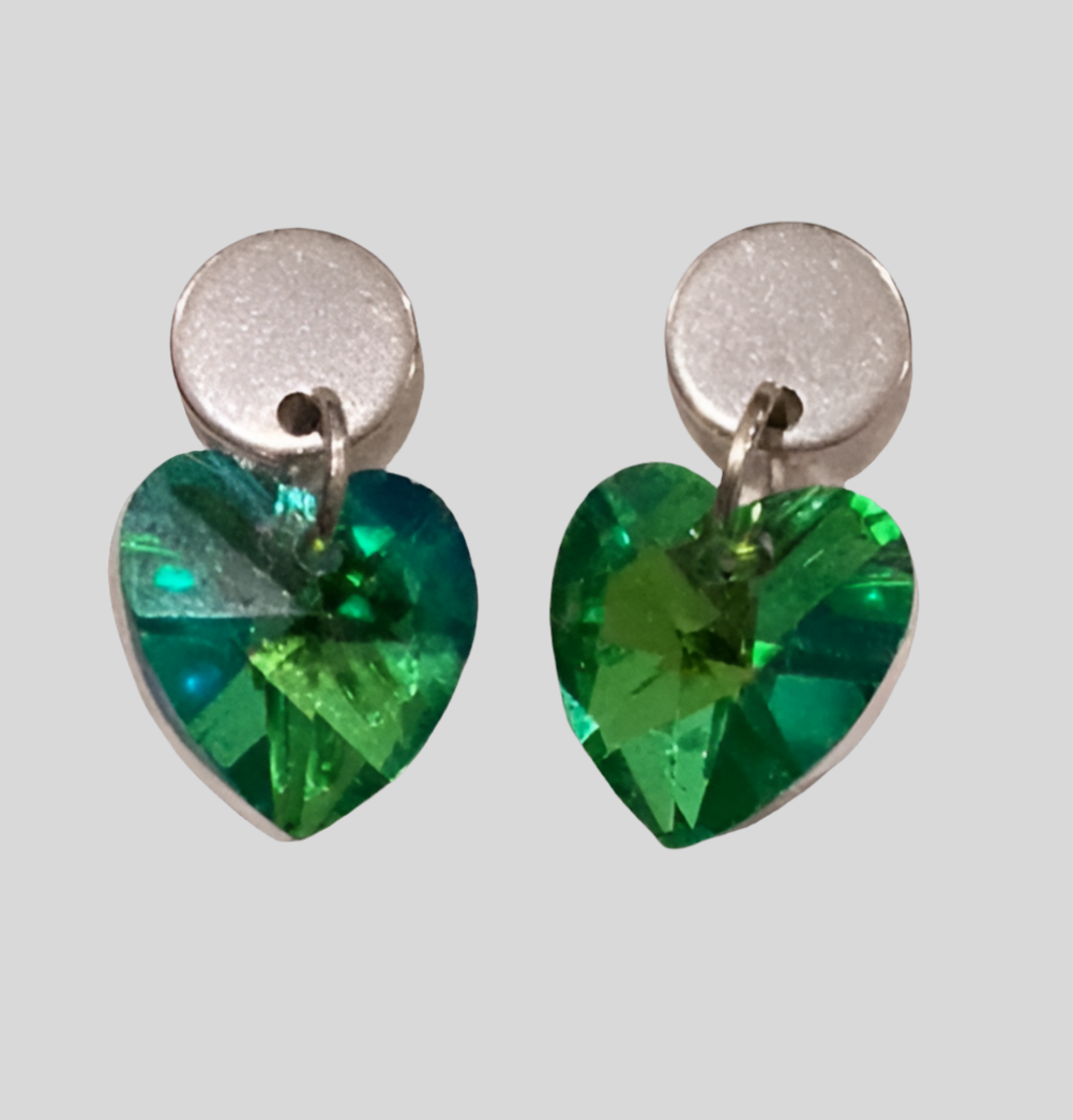 Stainless Steel Small Heart Crystal Dangle Earrings - (Six Colours Available) - Rescinti