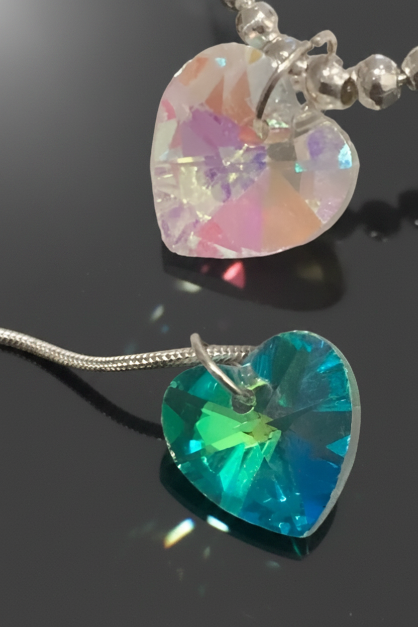 Large Crystal Heart Silver Hoop Earrings - (Three Colours Available) - Rescinti