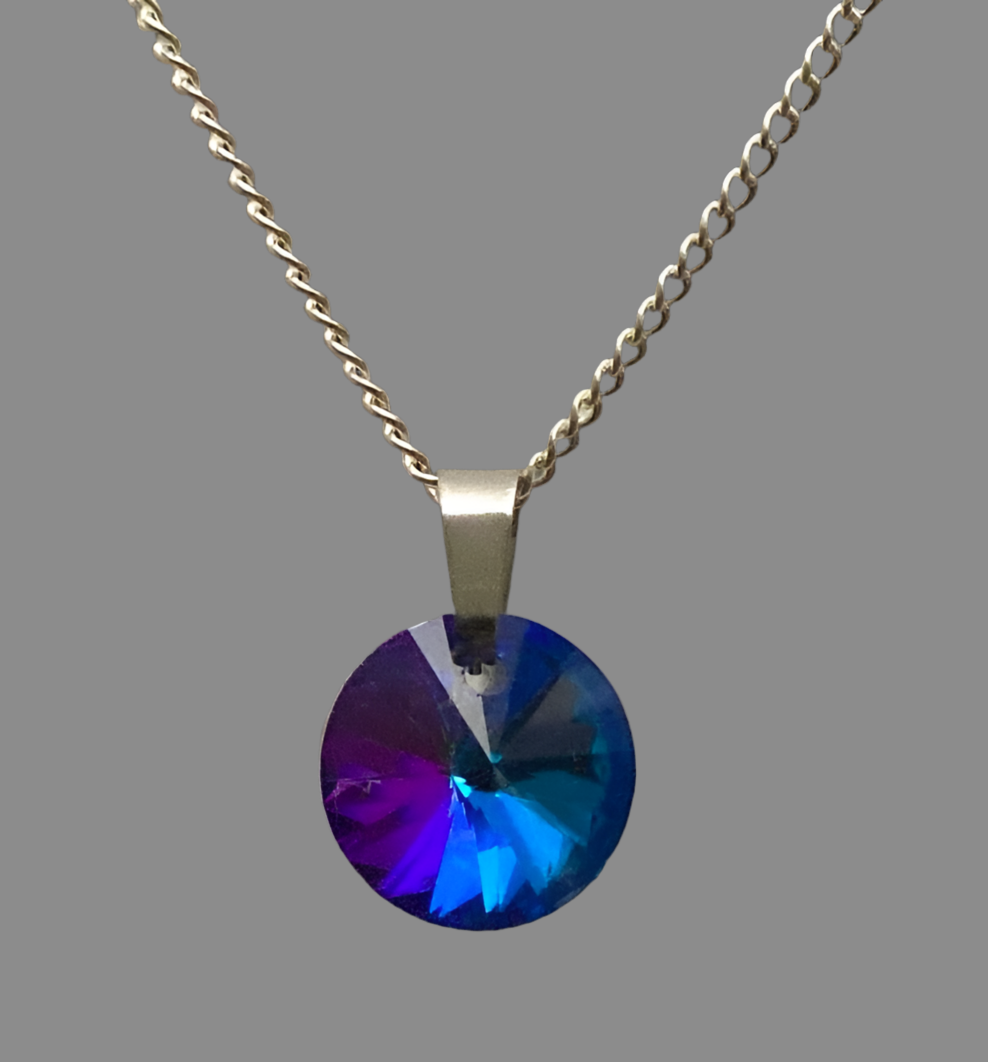 Silver Round Crystal Necklace - (Six Colours Available) - Rescinti