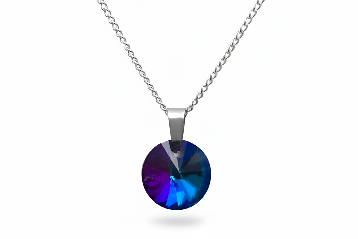 Silver Plated Round Crystal Rhinestone Necklace – 6 Colours | Rescinti - Rescinti