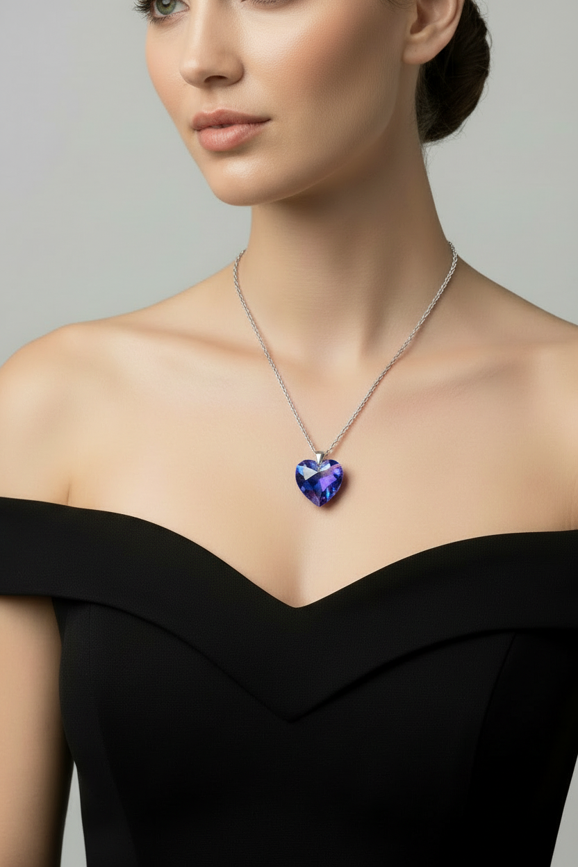 Small Silver Heart Crystal Necklace - (Six Colours Available) - Rescinti