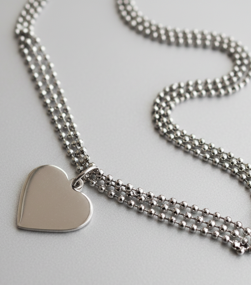 Stainless Steel Layered Three Tier Ball Bead Heart Bracelet - Rescinti